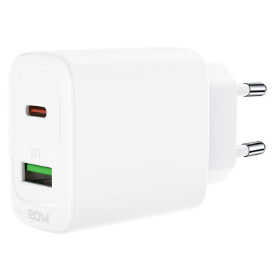 Мережевий зарядний пристрій ACEFAST A25 PD20W (USB-C+USB-A) dual port charger White - изображение 4