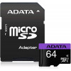 microSDXC (UHS-1) A-DATA Premier 64Gb Class 10 (R-100Mb/s) (adapter SD) (AUSDX64GUICL10-RA1)