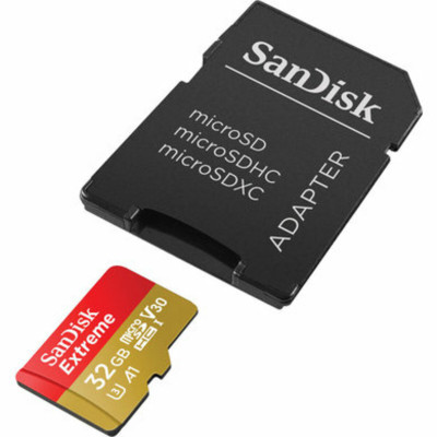 microSDHC (UHS-1 U3) SanDisk Extreme Action A1 32Gb Class 10 V30 (R100Mb/s, W60Mb/s) (adapter SD) - изображение 1