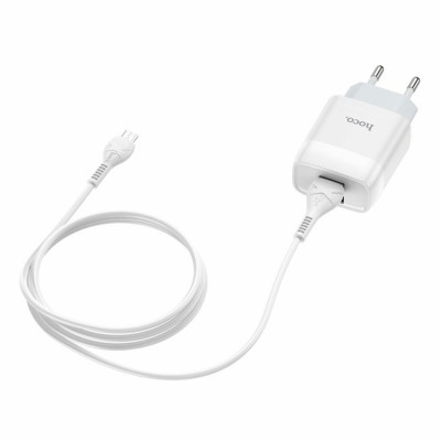 Мережевий зарядний пристрій HOCO C73A Glorious dual port charger set(Micro) White - зображення 3