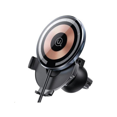 Тримач для мобільного Usams US-CD170 Magnetic Car Wireless Charging Phone Holder (Air Vent) 15W (With Magnetic Ring) Transparent - зображення 1