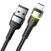 Кабель Essager Colorful LED USB-кабель для быстрой зарядки 2,4 А USB-A на Lightning 2 м, черный (EXCL-XCDA01) (EXCL-XCDA01) - изображение 2