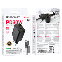Мережевий зарядний пристрій BOROFONE BA98A Ilustre PD30W (2C1A) charger with digital display set (C to C) (EU) Black (Колір 7073) - фото № 2