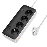 Мережевий подовжувач HOCO AC22 Sunlight 4-bit(PD30W/1C3A) desktop socket(EU/GER) Black (Цвет Черный) - фото № 5