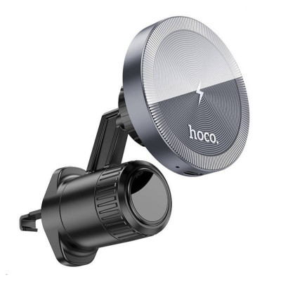 Тримач для мобільного з БЗП HOCO HW6 Vision metal magnetic wireless fast charging car holder(air outlet) Black - изображение 1