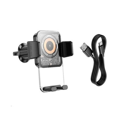 Тримач для мобiльного з БЗП BOROFONE BH209 Riley wireless fast charging car holder(air outlet) Black - зображення 3