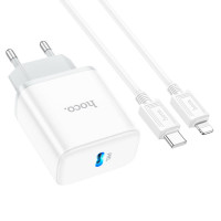 Мережевий зарядний пристрій HOCO C104A Stage single port PD20W charger set (C to iP)(EU) White (Колір 7068) - фото № 5