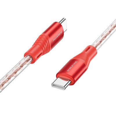 Кабель BOROFONE BX96 Ice crystal 60W silicone charging data cable Type-C to Type-C Red (BX96CCR) - зображення 1