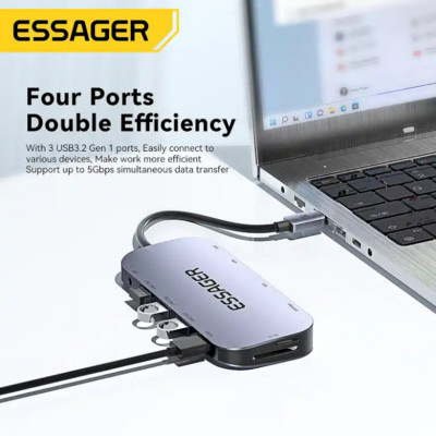 USB-hub ESSAGER Maple Harp 11 in 1 USB HUB Grey - зображення 2