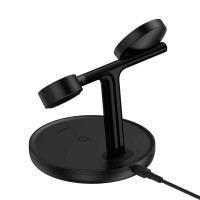 Бездротовий зарядний пристрій Baseus Swan 3-in-1 Wireless Magnetic Charging Bracket 20W Black Universal version (Цвет Черный) - фото № 4