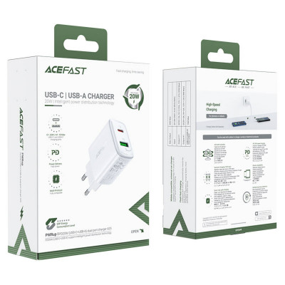 Мережевий зарядний пристрій ACEFAST A25 PD20W (USB-C+USB-A) dual port charger White - изображение 6