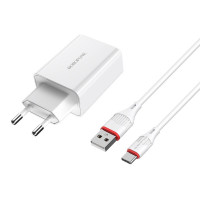 Мережевий зарядний пристрій BOROFONE BA21A Long journey single port QC3.0 charger set(Type-C) 18W White