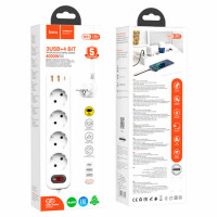 Мережевий подовжувач HOCO NS1 Aura 4-bit extension cable socket(including 1C2A PD20W fast charge) White (Колір Білий) - фото № 4