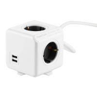 Мережевий подовжувач Allocacoc PowerCube Extended з заземленням 4 розетки 2 USB 1.5 м, сірий (Цвет White-Grey) - фото № 2