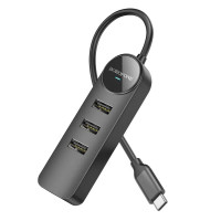 Адаптер Borofone DH5 Erudite 4-in-1 adapter(Type-C to USB3.0+USB2.0*3)(L=0.2M) Black (Колір 7073) - фото № 3