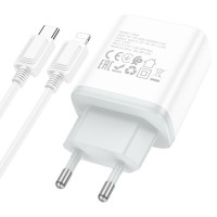 Мережевий зарядний пристрій HOCO C104A Stage single port PD20W charger set (C to iP)(EU) White (Колір 7068) - фото № 4
