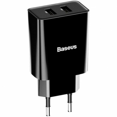 Мережевий зарядний пристрій Baseus Speed Mini Dual U Charger 10.5W ( With Mini White Cable IP) Black - зображення 1