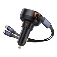 Автомобільний зарядний пристрій Baseus Enjoyment Pro Car Charger C+Retractable C & iP Cable 60W Cluster Black (Колір 7073) - фото № 3
