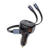 Автомобільний зарядний пристрій Baseus Enjoyment Pro Car Charger C+Retractable C & iP Cable 60W Cluster Black (Колір 7073) - фото № 7