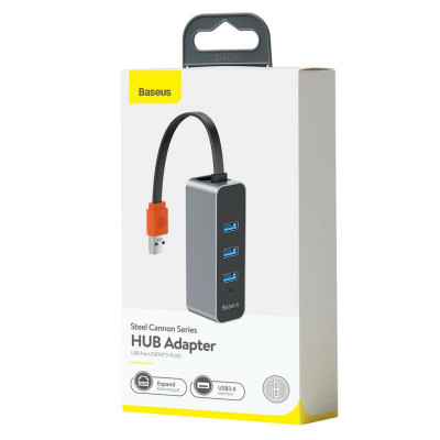 USB-Hub Baseus Steel Cannon Series USB A to USB3.0*3+RJ45 HUB Adapter Dark gray - изображение 5