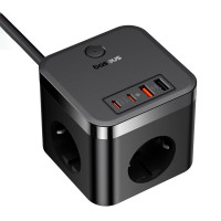 Мережевий зарядний пристрій Baseus PowerCombo Cube Power Strip 3AC+2U+2C 30W 1.5m EU Cluster Black (Колір Black) - фото № 3