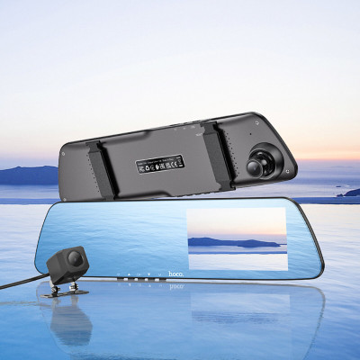 Відеореєстратор HOCO DV4 4.5-inch rearview mirror driving recorder(dual-channel) Black - зображення 7
