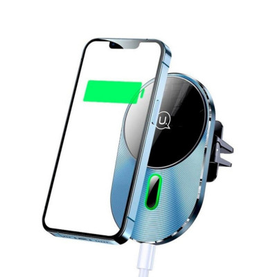 Тримач для мобільного Usams US-CD170 Magnetic Car Wireless Charging Phone Holder (Air Vent) 15W (With Magnetic Ring) Grey - зображення 3