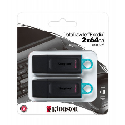 Flash Kingston USB 3.2 DT Exodia 64GB Black/Teal 2 Pack - изображение 3