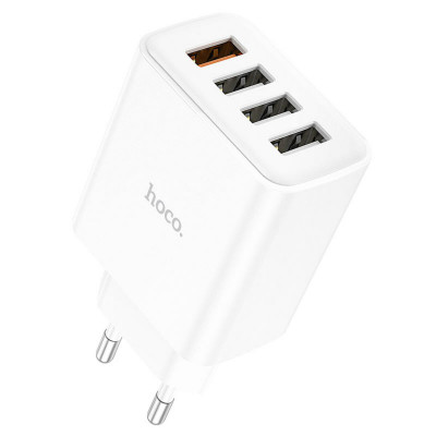 Мережевий зарядний пристрій HOCO C102A Fuerza QC3.0 four-port charger 18W White (6931474777713) - зображення 1