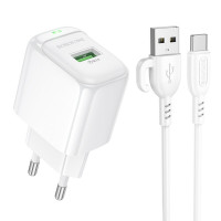Мережевий зарядний пристрій BOROFONE BAS42A Potential single-port QC3.0 charger set(Type-C) 18W White