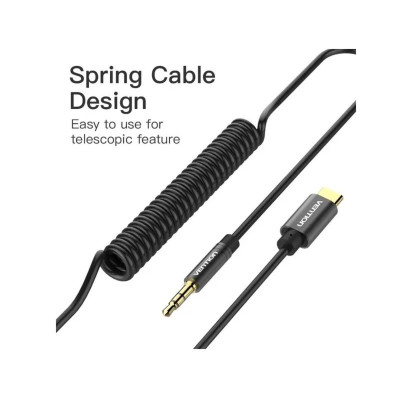 Кабель Перехідник Vention Type-C to 3.5mm Male Spring Audio Cable 1M Black Metal Type (BGABF) - изображение 2