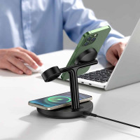 Бездротовий зарядний пристрій Baseus Swan 3-in-1 Wireless Magnetic Charging Bracket 20W Black Universal version (Цвет Черный) - фото № 6