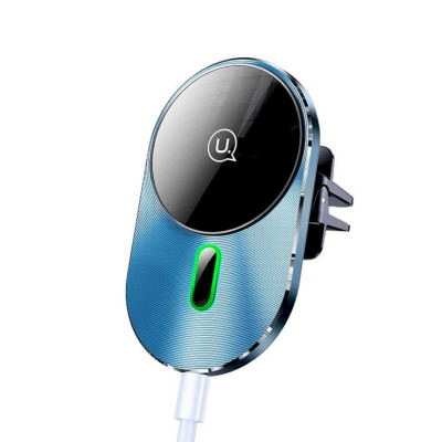 Тримач для мобільного Usams US-CD170 Magnetic Car Wireless Charging Phone Holder (Air Vent) 15W (With Magnetic Ring) Grey - зображення 1