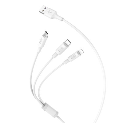 Кабель HOCO X25 USB to iP+Type-C+Micro 2A, 1m, PVC, PVC connectors, White - зображення 3