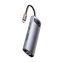 USB-хаб Baseus Metal Gleam Series 8-in-1 Multifunctional Type-C HUB Docking Station Gray（Type-C to HDMI*1+USB3.0*3+PD*1+RJ45*1+SD/TF*1) (Колір Gray) - фото № 7