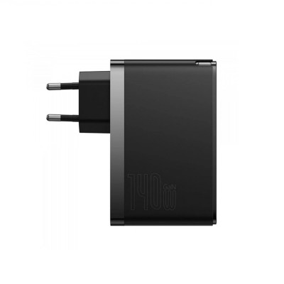 МЗП Baseus GaN5 Pro Fast Charger 2C+U 140W EU Black(With Superior Series Fast Charging Data Cable Type-C to Type-C 240W（48V/5A） 1m  Black) (CCGP100201) - зображення 1