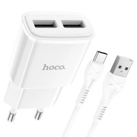 Мережевий зарядний пристрій HOCO C88A Star round dual port charger set(Type-C) 12W White