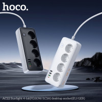 Мережевий подовжувач HOCO AC22 Sunlight 4-bit(PD30W/1C3A) desktop socket(EU/GER) Black (Цвет Черный) - фото № 6