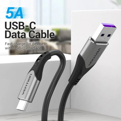 Кабель Vention USB-C — USB 2.0-A Кабель для быстрой зарядки, длина 1,5 м, серый алюминиевый сплав (COFHG) - изображение 2
