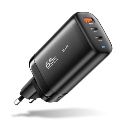 Мережевий зарядний пристрій Essager Shining 65W GaN Travelling Charger 2 Type-c+USB-A EU  black (ECT2CA-MYB01) (ECT2CA-MYB01) - зображення 1