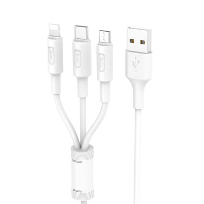 Кабель HOCO X25 USB to iP+Type-C+Micro 2A, 1m, PVC, PVC connectors, White - зображення 1