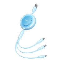 Кабель Baseus Bright Mirror 2 Series Retractable 3-in-1 Fast Charging  Data Cable USB to M+L+C 3.5A 1.1m Sky Blue  - фото № 3