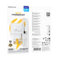 Мережевий зарядний пристрій BOROFONE BAS42A Potential single-port QC3.0 charger set(Type-C) 18W White (Цвет Белый) - фото № 7