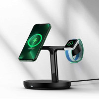Бездротовий зарядний пристрій Baseus Swan 3-in-1 Wireless Magnetic Charging Bracket 20W Black Universal version (Цвет Черный) - фото № 5