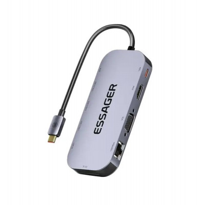 USB-hub ESSAGER Maple Harp 11 in 1 USB HUB Grey - зображення 1