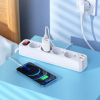 Мережевий подовжувач HOCO NS1 Aura 4-bit extension cable socket(including 1C2A PD20W fast charge) White (Колір Білий) - фото № 3