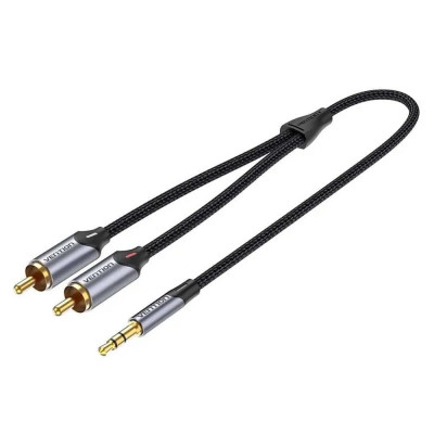 Кабель Vention 3.5MM Male to 2-Male RCA Adapter Cable 8M Gray Aluminum Alloy Type (BCNBK) - изображение 2