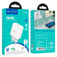 Мережевий зарядний пристрій HOCO C104A Stage single port PD20W charger set (C to iP)(EU) White (Колір 7068) - фото № 2
