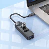 Адаптер Borofone DH5 Erudite 4-in-1 adapter(Type-C to USB3.0+USB2.0*3)(L=0.2M) Black (Колір 7073) - фото № 4