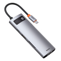 USB-хаб Baseus Metal Gleam Series 8-in-1 Multifunctional Type-C HUB Docking Station Gray（Type-C to HDMI*1+USB3.0*3+PD*1+RJ45*1+SD/TF*1) (Колір Gray) - фото № 5